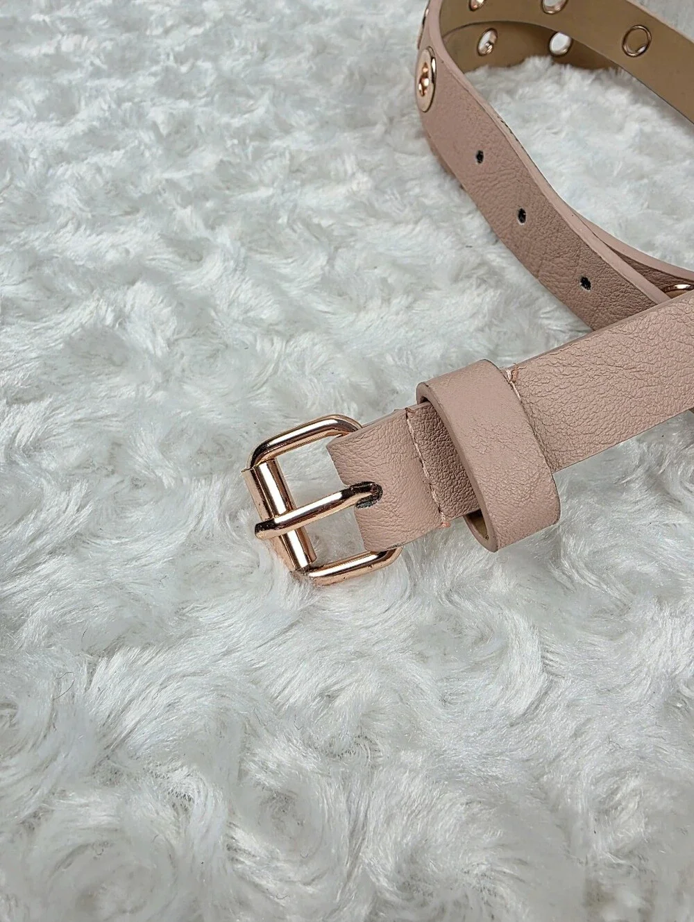 Women's Pink Grommet Detail Leather Belt